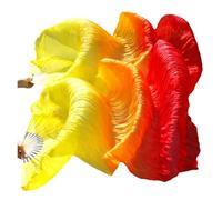 JBJYGSG Silk Fans Gradient Color Natural Silk Ribs Handmade Fans Long Fan Veil For Belly Dancing Accessories Yellow+Orange+Red 3 color(S)