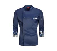 JBJYGSG White Chef Uniform Long Sleeve Chef Coat T-shirt Hotel Chef Kitchen Jacket Restaurant Bakery Breathable Cooking Clothes For Men Women(Blue jacket,XL)