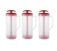 JBK Pottery 2-Quart Red Mixing Pitcher with Plunger - BPA-Free Plastic Pitcher for Juice, Milk, Shakes, Tea & More - Dishwasher-Safe, Spill-Proof Lid, Set of 3