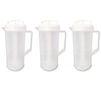 JBK Pottery 2-Quart White Mixing Pitcher with Plunger - BPA-Free Plastic Pitcher for Juice, Milk, Shakes, Tea & More - Dishwasher-Safe, Spill-Proof Lid, Set of 3