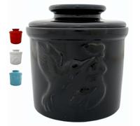 JBK Pottery Ceramic Butter Crock with Lid, French Butter Dish for Counter, Butter Keeper for Fresh, Spreadable Butter - Black
