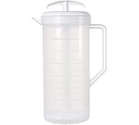 JBK Pottery - Mixing Pitcher for Drinks, Plastic Water Pitcher with Lid and Plunger with Angled Blades, Easy-Mix Juice Container, 2-Quart Capacity (White, One)