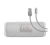 JBL Flip 6 (White) + Bundle with Case Logic Braided USB Type-C Charge & Sync (6 feet, Gray)