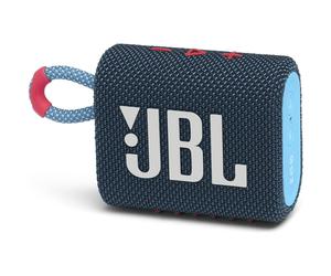 JBL GO 3 - Wireless Bluetooth portable speaker with integrated loop for travel with USB C charging cable, Blue/Pink, New