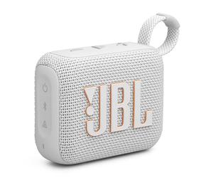 JBL GO4 Bluetooth Speaker, USB C Charging, IP67 Dustproof, Waterproof, App Compatible, Passive Radiator, Portable, White