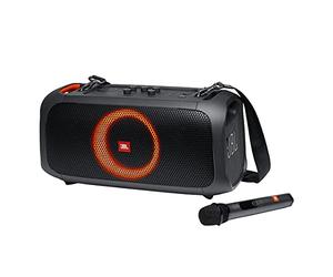 JBL PartyBox On-The-Go - A Portable Karaoke Party Speaker with Wireless Microphone, 100W Power Output, IPX4 splashproof, 6 Playtime Hours, Shoulder Strap and Wireless 2 Party Speakers Pairing (Black)