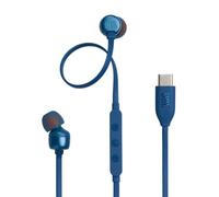 JBL Tune 310 C Hi-Res Wired Earbuds with Microphone and USB C, Blue | JBL Pure Bass sound, 3-button remote with microphone, EQ presets control, Tangle-free flat cable