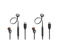 JBL Tune 310C Wired Hi-Res USB-C in-Ear Headphones with Microphone, Tangle-Free Flat Cable, 3-Button Remote, Pure Bass Sound, Compatible with iPhone, iPad, Android - Black, Pack of 2