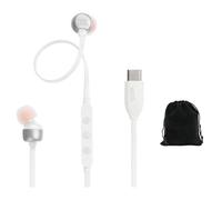 JBL Tune 310C Wired Hi-Res USB-C in-Ear Headphones with Microphone, Tangle-Free Flat Cable, 3-Button Remote, Pure Bass Sound, Compatible with iPhone, iPad, Android - White, Includes Travel Pouch
