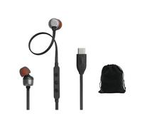 JBL Tune 310C Wired Hi-Res USB-C in-Ear Headphones with Microphone, Tangle-Free Flat Cable, 3-Button Remote, Pure Bass Sound, Compatible with iPhone, iPad, Android - Black, Includes Travel Pouch