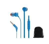 JBL Tune T160, in-Ear Headphones, Pure Bass Sound, 1-Button Remote with Microphone, Tangle-Free Flat Cable, Blue, Includes Carrying Pouch, JBLTUNET160-Pouch