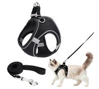 JBLJDWD 2PCS Cat Harness and Lead Set, Black M Size with 1.5m Flat Lead, Kitten Harness and Cat Leash for Outdoor Walks, Harness for Cats