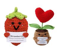 JBLJDWD 2Pcs Crochet Doll, Emotional Support GiftCucumber Crochet Doll Inspirational Gifts with Cards, Cute Knitted Funny Support Pickle Potato Friend Birthday (Emotional Strawberry)