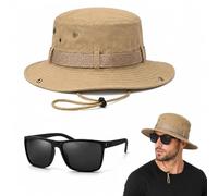 JBLJDWD 2Pcs Safari Hat and Sunglasses Set, Wide Brim Explorer Hat Outdoor, Jungle Hat Sun Combo for Safari Activities Yellow