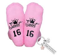 JBLJDWD 2Pcs Set 16th Birthday Gifts Girl, Sweet 16 Gifts for Girls, 16th Birthday Gifts for Girls Pink Fluffy Socks Decorations Funny Stocking Filler