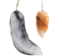 JBLJDWD 2PCS Tail Keychain Set, 40cm Silver Blue Fox Tail and 20cm Golden Brown Tail, Tail for Bag Charm or Cosplay