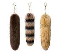 JBLJDWD 3PCS Tail, Fox tail, Keychain Accessory, Brown and Patterned Styles, Versatile Attachment Options for Personalised Style