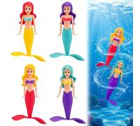 JBLJDWD 4 Pack Mermaid Figures for Pool, Swimming Pool Play Set for Bath, Diving Games for Underwater Swim Fun, Floating Sink & Rise Mermaids in Red Yellow Blue Purple