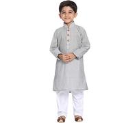 JBN Creation Kurta Children's Pure Cotton Pajamas, Ethnic Elegance for Festivals, Comfortable Traditional Pajamas Made of Pure Cotton for Kids, Ash/White, 11 ans-12 ans