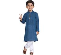 JBN Creation Kurta Children's Pyjamas Pure Cotton Ethnic Elegance for Festivals Traditional Comfortable Pure Cotton Hand Woven Pyjamas for Children, Midnight Blue and White, 9-10 ans
