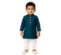 JBN Creation Kurta Pure Cotton Pajama Set for Children, Ethnic Elegance for Festivals, Traditional Comfy Pure Cotton Pajamas for Kids, Midnight Blue and White, 9-10 ans