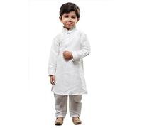 JBN Creation Kurta Pure Cotton Pyjama Set for Boys - Ethnic Elegance for Festivals | Comfortable Traditional Kurta Pyjamas Made of Pure Handwoven Cotton for Children, White, 7-8 Jahre
