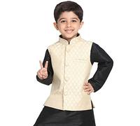 JBN Creation Nehru Boys Silk Blend Banarasi Brocade Woven Jacquard Modes Nehru Jacket Ethnic Clothing Festival Wedding, Cream and Zari Gold, 2-3 Jahre