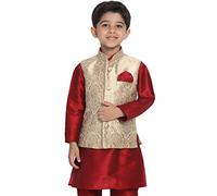 JBN Creation Nehru Kids Silk Blend Jacket Banarasi Modi/Jacquard Brocade Nehru Ethnic Clothing for Wedding Festivals, rose-golden, 6-7 Y