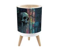 JBNJANKDAV Small Trash Can with Lid Gothic Skull Art Thorny Vines Black Roses Cathedral 1.8 Gallon Dog Proof Trash Can Round Garbage Can Waste Bin Wastebasket for Bathroom Bedroom Living Room
