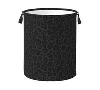 Jbofyee Black Leopard Print Laundry Hamper Bag With Waterproof Liner - Round Laundry Basket Foldable Clothes Storage Organizer For Bathroom Bedroom Nursery Dorm, M-19.6"X 15.7"