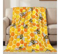 Jbofyee Cute Bees Yellow Honeycomb Throw Blankets All Season Ultra Soft Warm Bee Fleece Blanket for Home Bed Sofa Couch Chair Outdoor Travel Camping 40x30 Inch