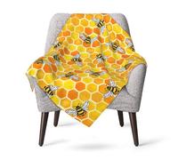 Jbofyee Cute Bees Yellow Honeycomb Throw Blankets All Season Ultra Soft Warm Bee Fleece Blanket for Home Bed Sofa Couch Chair Outdoor Travel Camping 40x30 Inch