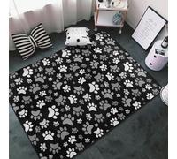 Jbofyee Cute Dog Paws Area Rug Non-Slip Soft Microfiber Washable Inside Floor Mats Black and White Animal Tracks Throw Rugs Carpet for Living Room Bedroom Office Dorm Home Decor, 72x48 Mat