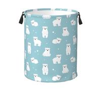 Jbofyee Cute Polar Bears Laundry Hamper Bag With Waterproof Liner - Round Laundry Basket Foldable Clothes Storage Organizer For Bathroom Bedroom Nursery Dorm, S-16.5"X 13.8"