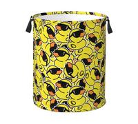 Jbofyee Cute Rubber Ducks With Funny Sunglasses Laundry Hamper Bag With Waterproof Liner - Round Laundry Basket Foldable Clothes Storage Organizer For Bathroom Bedroom Nursery Dorm, M-19.6"X 15.7"