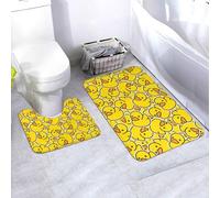 Jbofyee Cute Rubber Ducky 2 Piece Bathroom Rugs Set, Bath Mat + Toilet Contour Mat, Non-Slip Soft Microfiber Yellow Cartoon Ducks Bathmat for Tub Shower Room Decor, Machine Washable