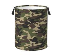Jbofyee Green Camouflage Laundry Hamper Bag With Waterproof Liner - Military Camo Round Laundry Basket Foldable Clothes Storage Organizer For Bathroom Bedroom Nursery Dorm, M-19.6"X 15.7"