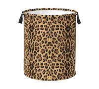 Jbofyee Leopard Print Laundry Hamper Bag With Waterproof Liner - Cheetah Round Laundry Basket Foldable Clothes Storage Organizer For Bathroom Bedroom Nursery Dorm, S-16.5"X 13.8"