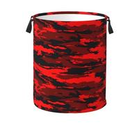 Jbofyee Red And Black Camouflage Laundry Hamper Bag With Waterproof Liner - Military Camo Round Laundry Basket Foldable Clothes Storage Organizer For Bathroom Bedroom Nursery Dorm, S-16.5"X 13.8"