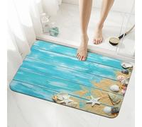 Jbofyee Sea Shells Wooden Background Bath Mat Rugs 15.7x23.6 in, Diatomaceous Earth Bathroom Rug Fit Under Door Rubber Non-Slip Absorbent Bathroom Mat for Bathroom Kitchen Floor, Tub and Shower Sink