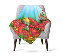 Jbofyee Spring Birds Blooming Flowers Throw Blankets All Season Ultra Soft Warm Fleece Blanket for Home Bed Sofa Couch Chair Outdoor Travel Camping 40x30 Inch