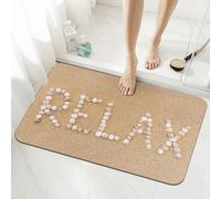 Jbofyee The Word Relaxing Made Up of Beach Seashells Bath Mat Rugs 15.7x23.6 in, Diatomaceous Earth Bathroom Rug Rubber Non-Slip Bathroom Mat for Bathroom Kitchen Floor, Tub and Shower Sink