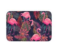 Jbofyee Tropical Pink Flamingos Palm Leaves Bath Mat Non-Slip Soft Microfiber Bathroom Rugs Washable Bathmat, Carpet Rug Entryway Decor for Tub Shower Room Floor, 24x16 Mat