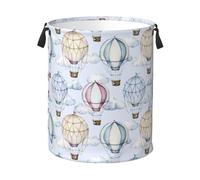 Jbofyee Watercolor Hot Air Balloons And Clouds Laundry Hamper Bag With Waterproof Liner - Round Laundry Basket Foldable Clothes Storage Organizer For Bathroom Bedroom Nursery Dorm, M-19.6"X 15.7"