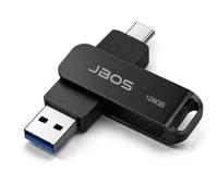 JBOS 128GB USB C Flash Drive, 2-in-1 USB 3.0 OTG Thumb Drive, Black | Metal swivel body with keyring hole; move photos, videos and work files between USB-C phones, tablets and USB-A computers