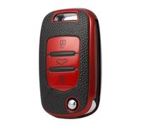 JBPIHZT For Baojun 310 510 560 630 730 TPU Leather Car Folding Flip 3 Button Key Case Cover Shell Fob Bag Holder Keychain Protector(RED)