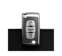 JBPIHZT For Citroen C2 C3 C4 C5 C6 C8 TPU Leather 2 3 Buttons Car Key Case Protect Cover(Silver,3 button)