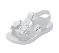Jbsabotad Sandals Kids Girls Flat Adjustable Strap Soles Pearl Bow Footwear Open Toe Comfortable Wide Fit Breathable Girls Sandals Indoor Outdoor Walking Kids Girl Summer Shoes