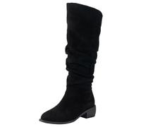 Jbsabotad Women Ruched Pointed Toe Block Heel Knee Boots High Autumn Winter | Soft Faux Suede Upper Ruched Shaft Pointed Toe Block Heel Stylish Ladies Casual Knee High Boots