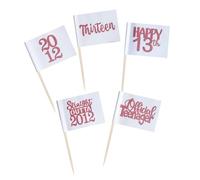 JBSJBS 13th Birthday Pink Cupcake Topper Flags Banner Mini Small Thirteen Happy 13 Straight Outta 2012 Toothpick Stick Flags Cheers to 13 Years 13th Birthday Wedding Cake Party Theme Decor(100Pcs)